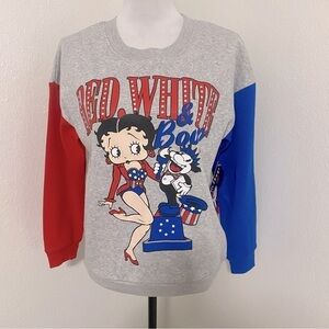 Betty Boop Women's Americana Collection Crew Sweatshirt Size XS Red White & Boop